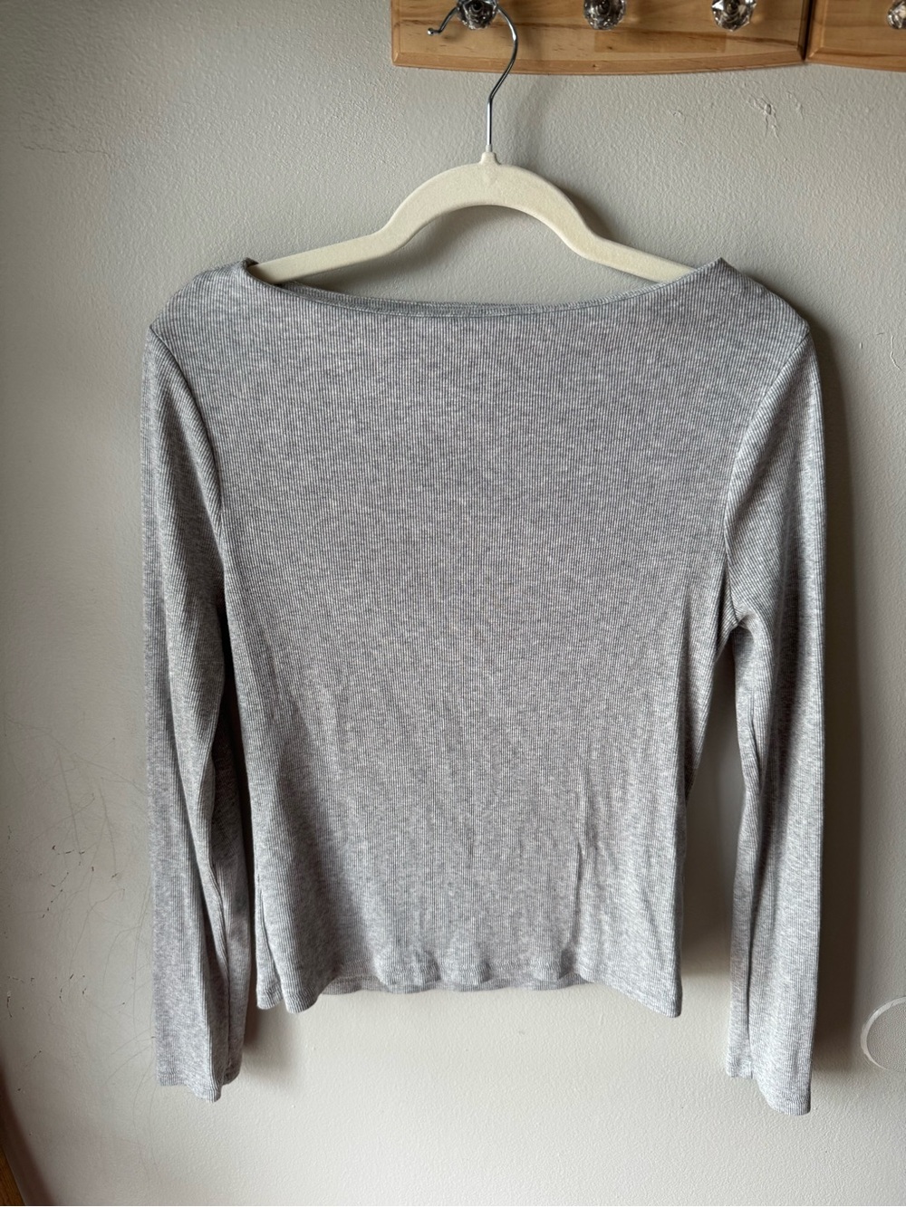 J.Crew Heather Grey Ribbed Boatneck Long Sleeve Top Modal Blend - Large